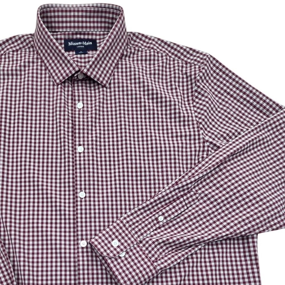 Mizzen Main Leeward Mens XL Classic Fit Dress Shirt Garnet Red Gingham 1WS-1328